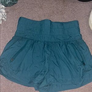 FP Movement High Waist Blue Shorts with Smocked Waistband